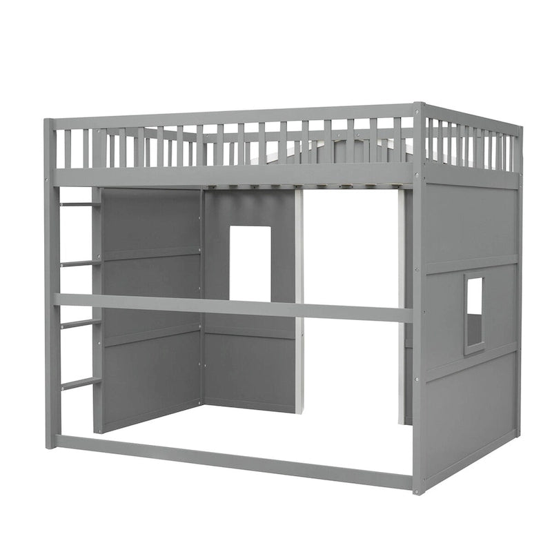 Solid Wood Full Size House Loft Bed with Ladder and Underbed Space