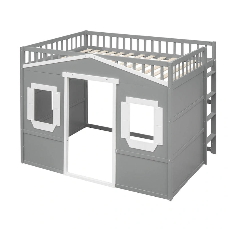 Solid Wood Full Size House Loft Bed with Ladder and Underbed Space