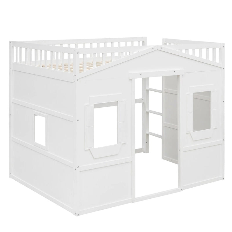 Solid Wood Full Size House Loft Bed with Ladder and Underbed Space