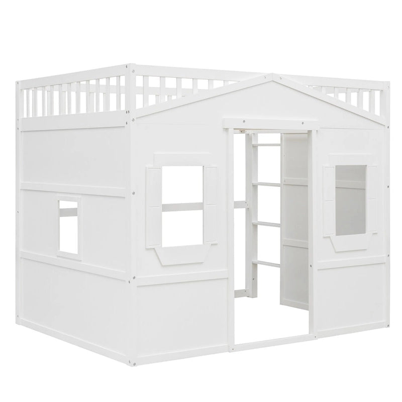Solid Wood Full Size House Loft Bed with Ladder and Underbed Space