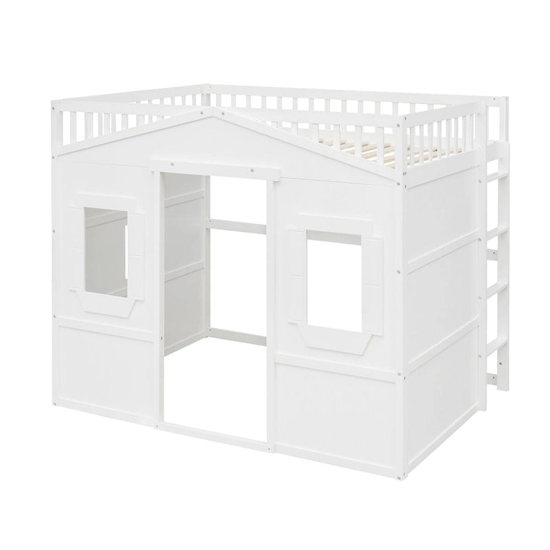 Solid Wood Full Size House Loft Bed with Ladder and Underbed Space