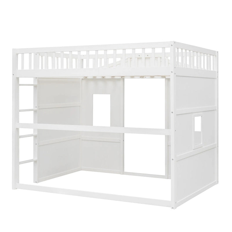 Solid Wood Full Size House Loft Bed with Ladder and Underbed Space