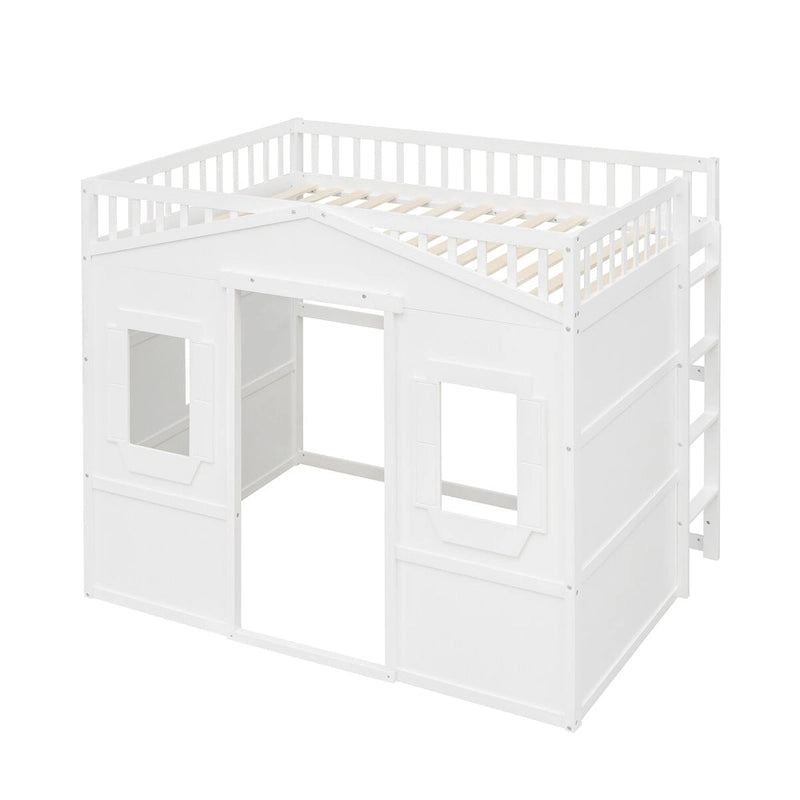 Solid Wood Full Size House Loft Bed with Ladder and Underbed Space