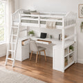 Wooden Loft Bed with Drawers, Cabinet, Shelves and Desk