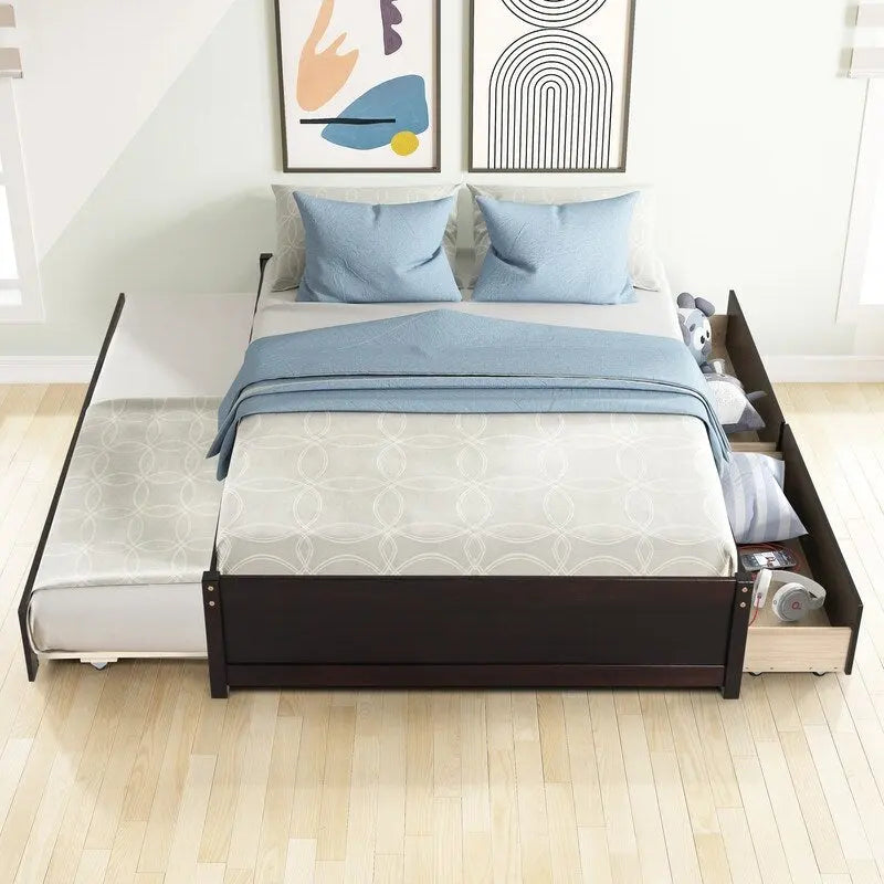Cama tamaño Full con cama nido tamaño Twin y dos cajones