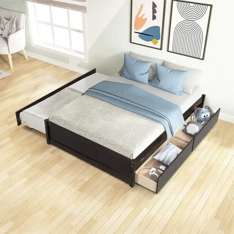 Cama tamaño Full con cama nido tamaño Twin y dos cajones