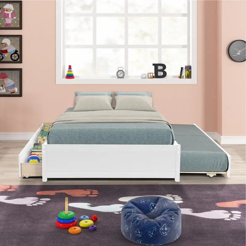 Cama tamaño Full con cama nido tamaño Twin y dos cajones
