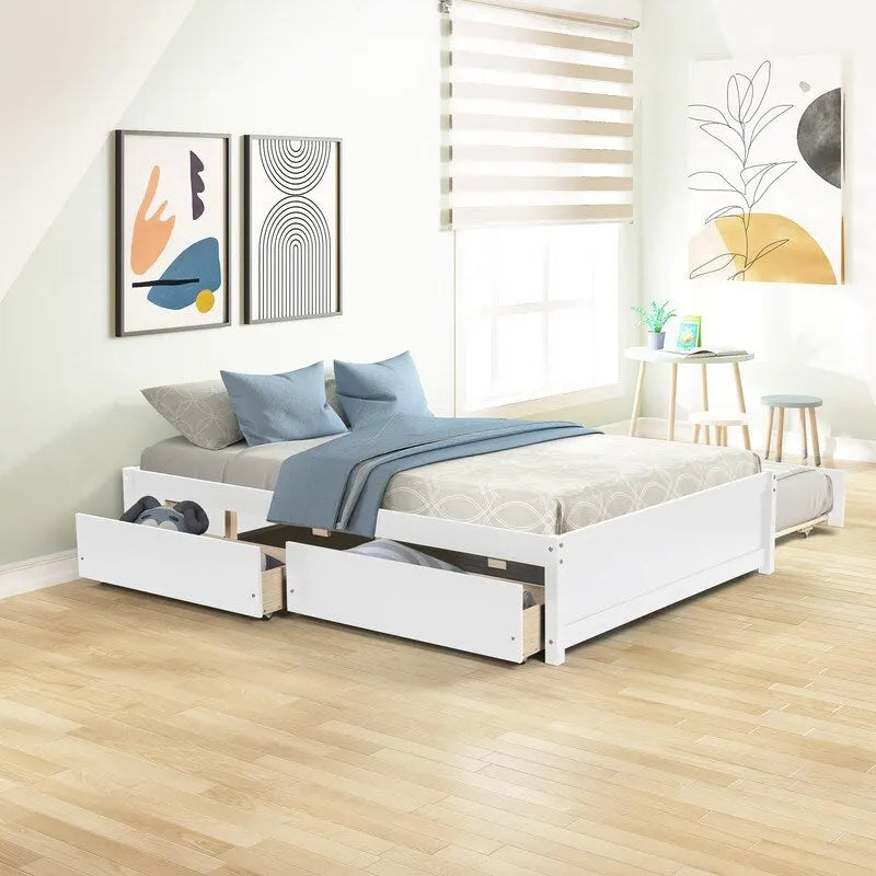 Cama tamaño Full con cama nido tamaño Twin y dos cajones