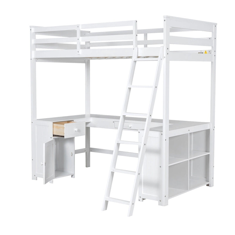 Twin Size Loft Bed with U-shaped Desk