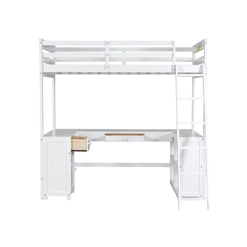 Cama alta de tamaño individual con escritorio en forma de U