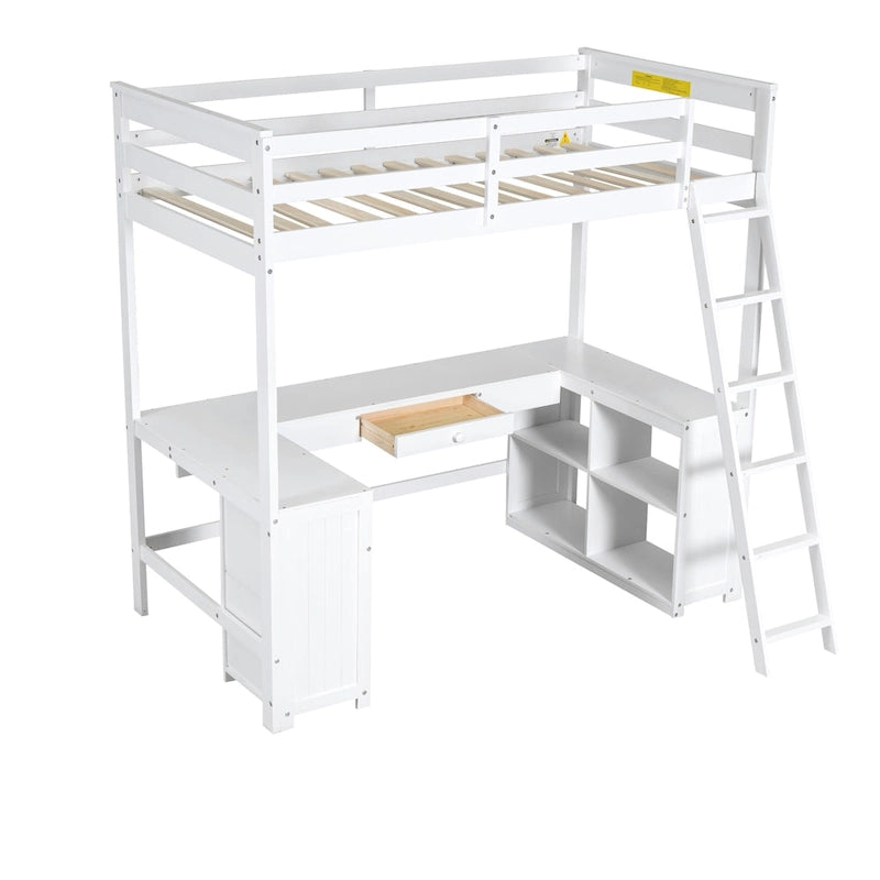 Cama alta de tamaño individual con escritorio en forma de U