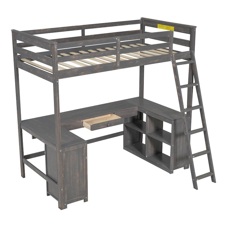 Cama alta de tamaño individual con escritorio en forma de U