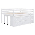 Full Size Loft Bed with Retractable Writing Desk and 4 Drawers