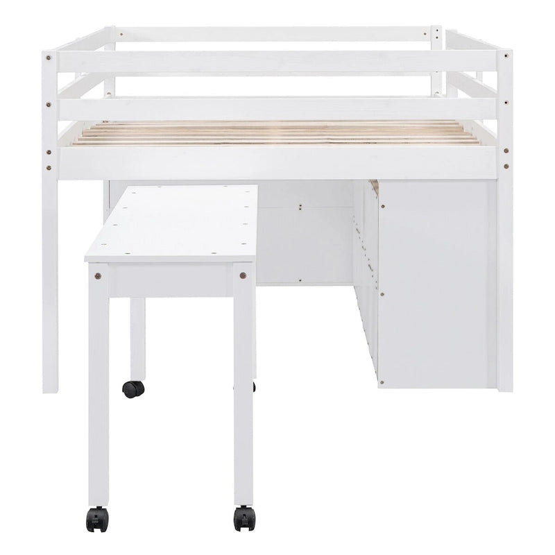 Cama alta de tamaño Full con escritorio retráctil y 4 cajones