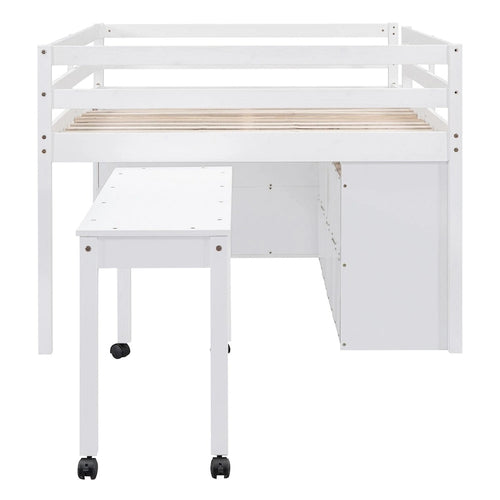 Hochbett in Full-Größe mit ausziehbarem Schreibtisch und 4 Schubladen
