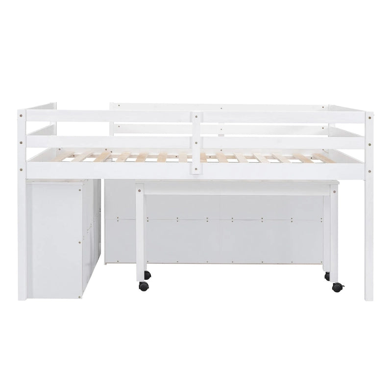 Cama alta de tamaño Full con escritorio retráctil y 4 cajones