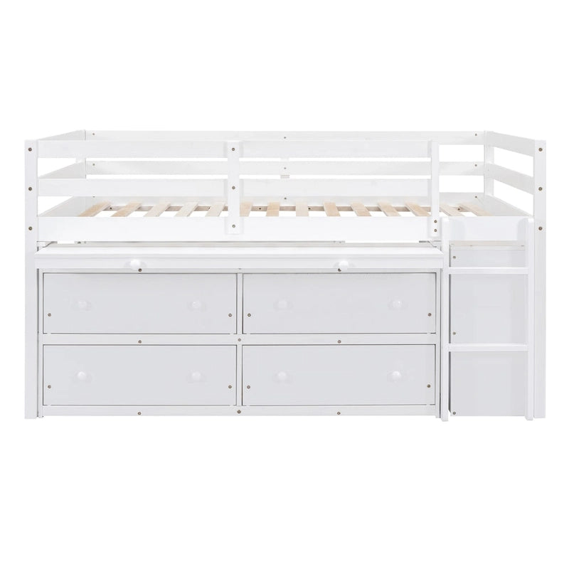 Cama alta de tamaño Full con escritorio retráctil y 4 cajones