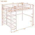 Pink Metal Loft Bed with 4-Tier Shelves, Workstation, and Full-length Guardrail