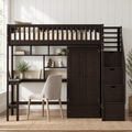 Hochbett in Einzelbettgröße mit Bücherregal, Schubladen, Schreibtisch und Kleiderschrank