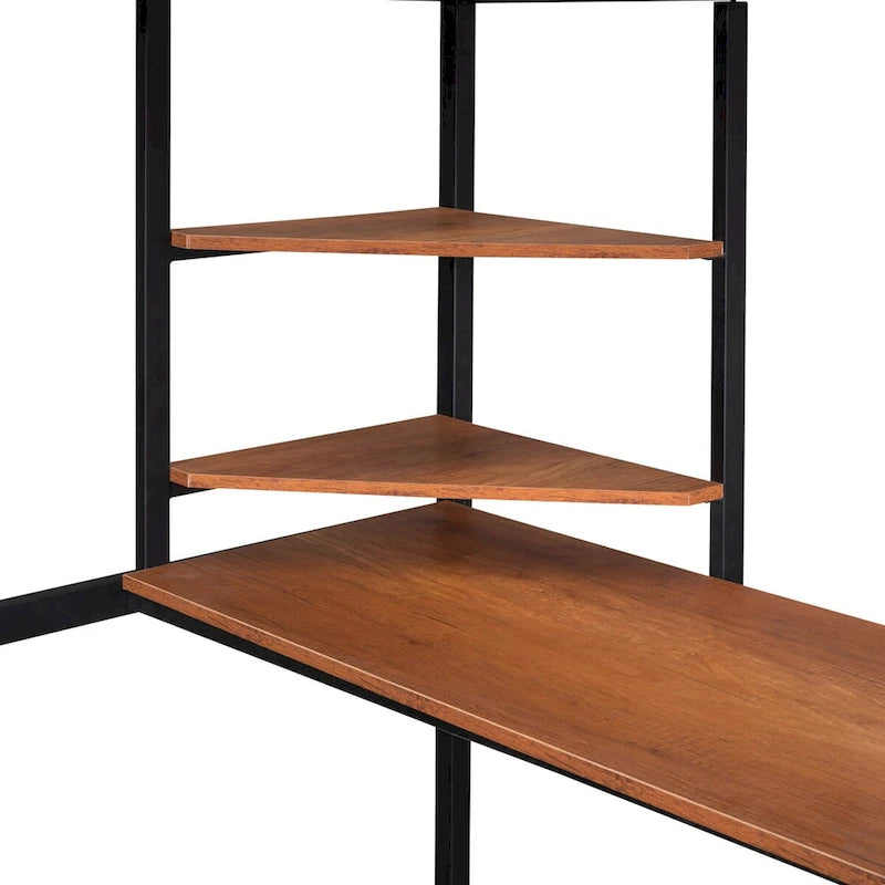 Metall-Hochbett mit Schreibtisch und Regalen, in Doppelbettgröße