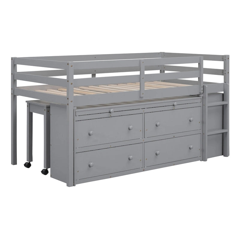 Cama alta de tamaño Twin con escritorio retráctil para escribir y 4 cajones