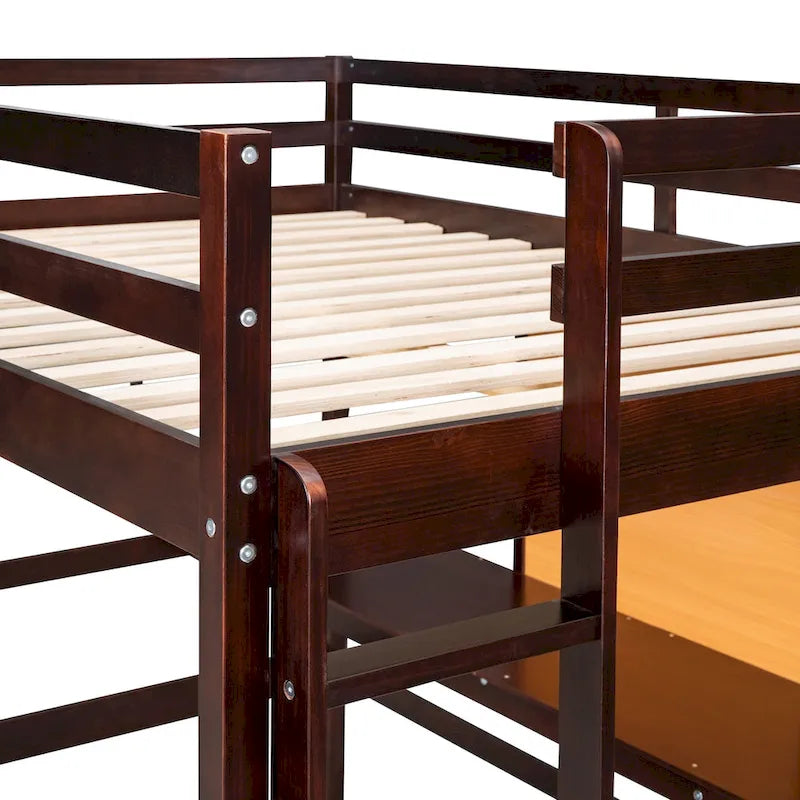 Cama alta tamaño Full con escritorio y tablero de escritura