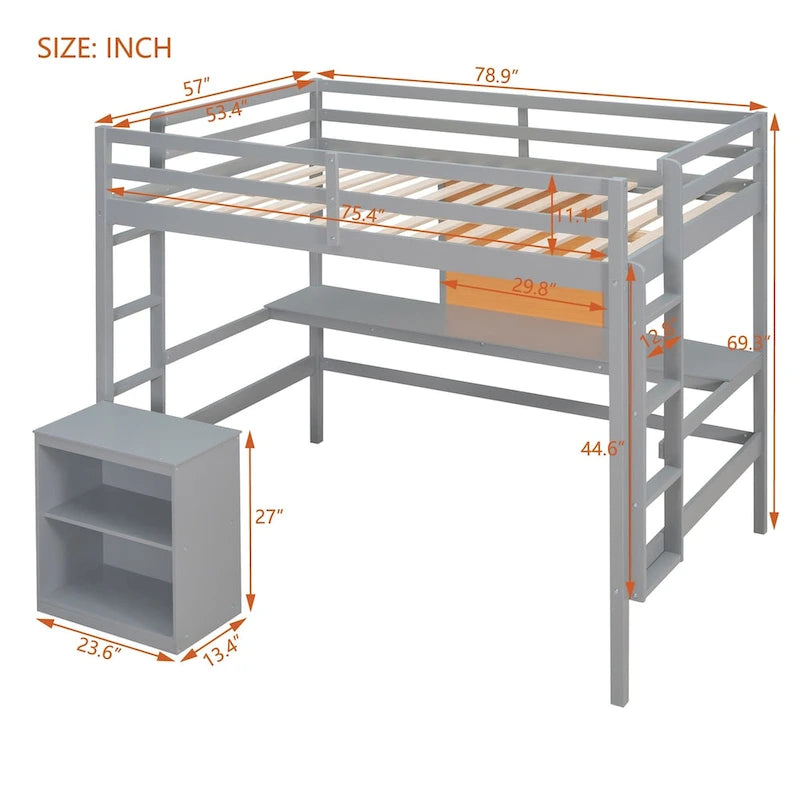 Hochbett in Full-Größe mit Schreibtisch und Schreibtafel
