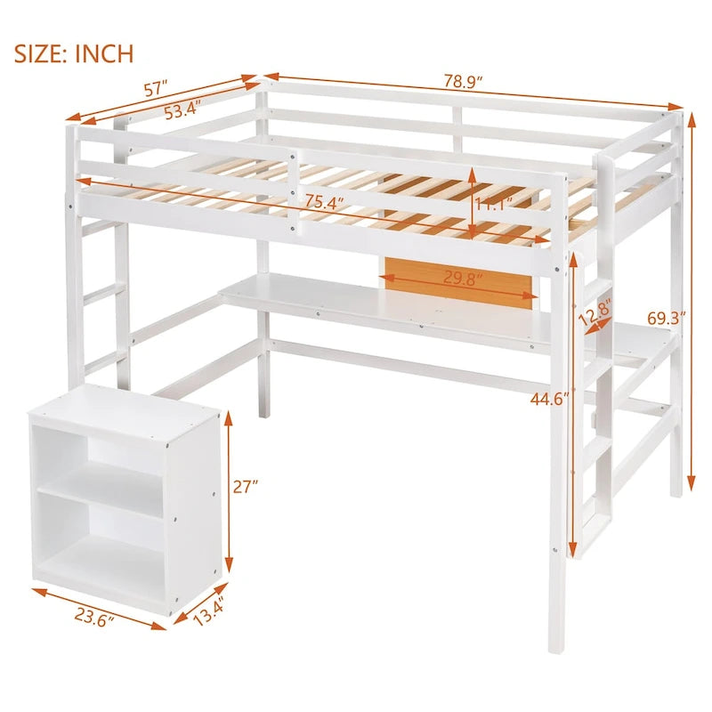 Hochbett in Full-Größe mit Schreibtisch und Schreibtafel